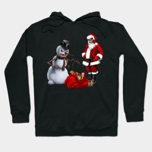 Dark christmas time with creepy Santa Claus and snowman Hoodie